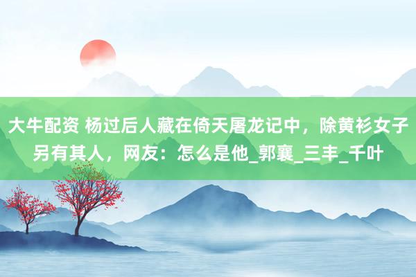 大牛配资 杨过后人藏在倚天屠龙记中，除黄衫女子另有其人，网友：怎么是他_郭襄_三丰_千叶