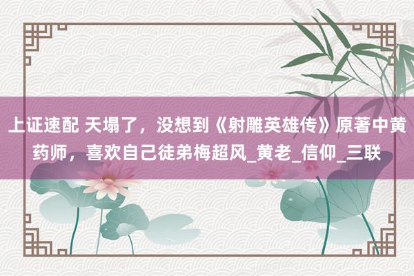 上证速配 天塌了，没想到《射雕英雄传》原著中黄药师，喜欢自己徒弟梅超风_黄老_信仰_三联