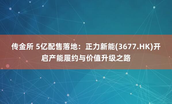 传金所 5亿配售落地：正力新能(3677.HK)开启产能履约与价值升级之路